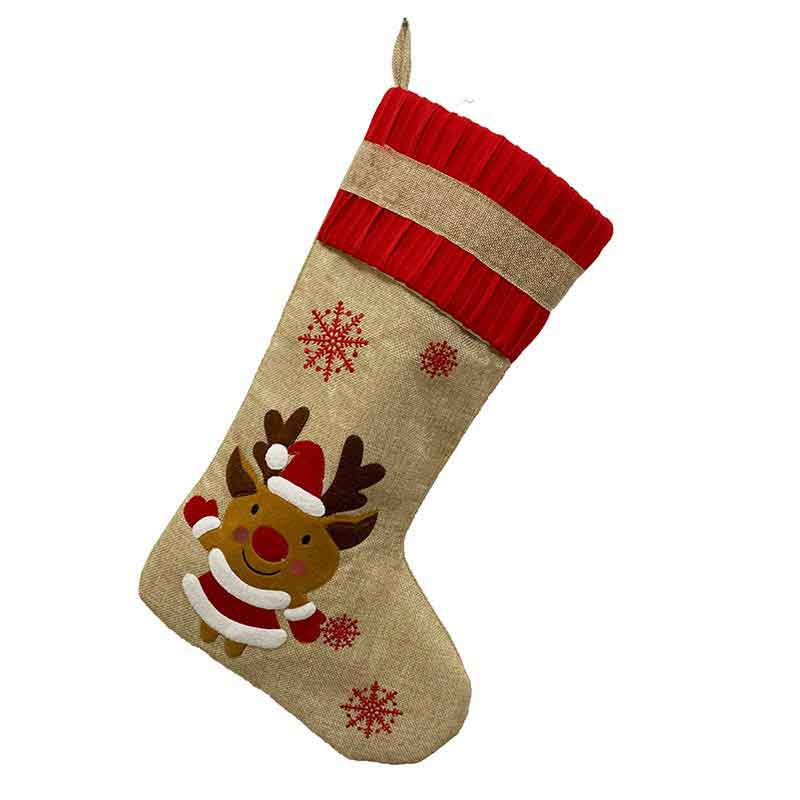 2020 New Hot Sale Christmas Ornaments Linen Embroidered Christmas Stocking Gift Bag Christmas Decoration