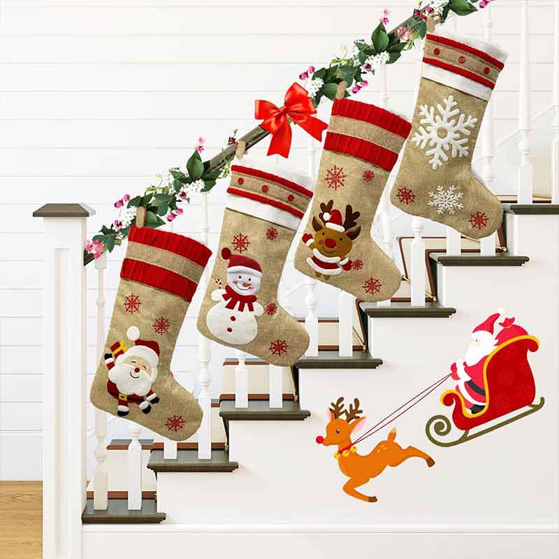 2020 New Hot Sale Christmas Ornaments Linen Embroidered Christmas Stocking Gift Bag Christmas Decoration