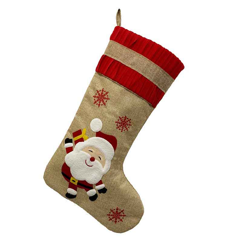 2020 New Hot Sale Christmas Ornaments Linen Embroidered Christmas Stocking Gift Bag Christmas Decoration