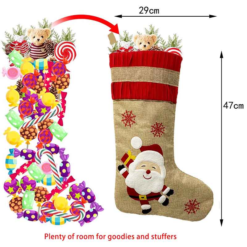 2020 New Hot Sale Christmas Ornaments Linen Embroidered Christmas Stocking Gift Bag Christmas Decoration